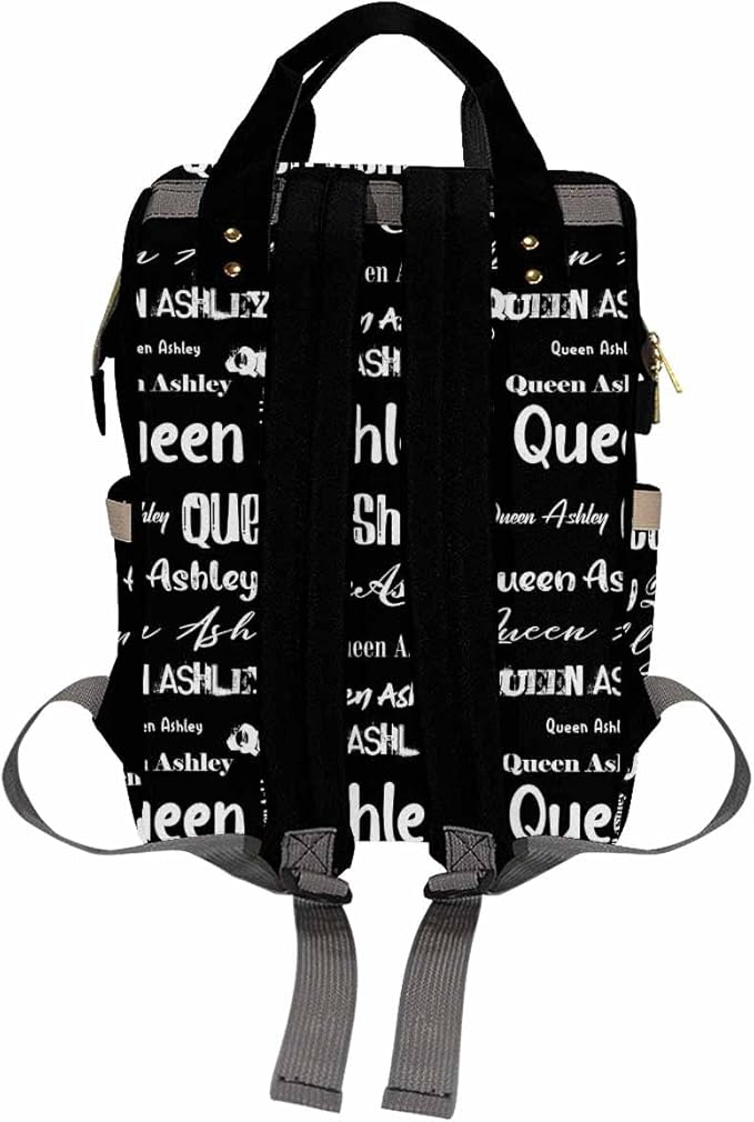 Artsadd Personalized Diaper Bag with Name, Customized Black Signature Nappy Backpack with Thermal Pockets Multi-function Baby Bags Handbag Shoulder Bag for Girls Boys
