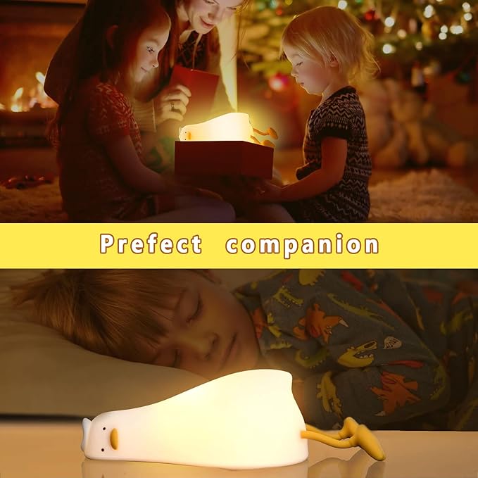 Lying Flat Duck Night Light, Squishy LED Animal Night Light, Cute Light Up Duck, Silicone Dimmable Timed Bedside Lamp, Rechargeable Bedside Touch Lamp for Breastfeeding Nursery