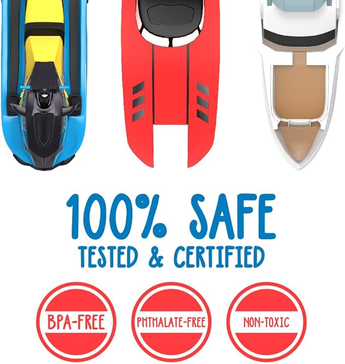SplashEZ Bath Toy Boats for Toddlers, Mold Free Boat Bath Toys for Kids & Toddlers, No Hole for Water Floating Ships for Bathtub, Pool, Shower for Boys & Girls, 3-Pack: Jet Ski Yacht Catamaran