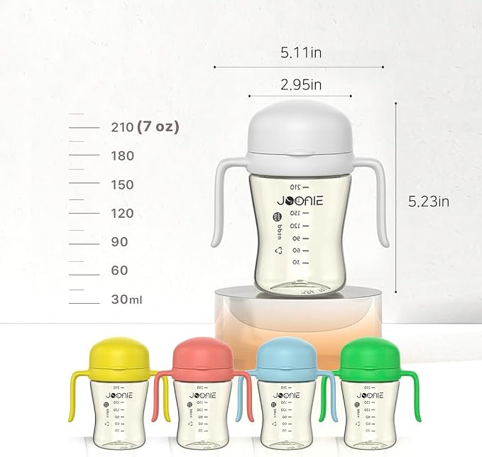 JOONIE Self Training Sippy Cups with Handles for Toddlers 1-3, Spill Proof 360 Cup with Lid, 210ml (7 oz) (Pink)