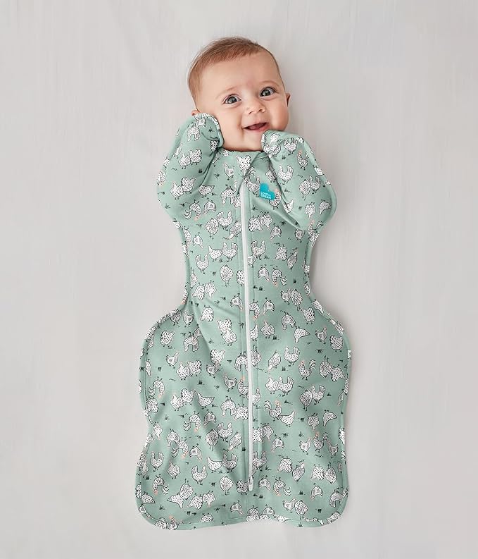 Love to Dream Swaddle UP, Baby Sleep Sack,Self-Soothing Swaddles for Newborns, Improves Sleep,Secure Fit Calms Startle Reflex,New Born Essentials for Baby,1.0 TOG,Small 5-8.5 lbs,Chicken Run Olive