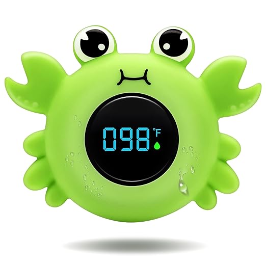 b&h Baby Bath Thermometer - Instant Read, Digital Water & Room Temp Reader, Safety Water Sensor for Infants, Color-Coded Alerts, Tub Temperature Monitor, Cute Floating Bath Toy, Crab (Green)