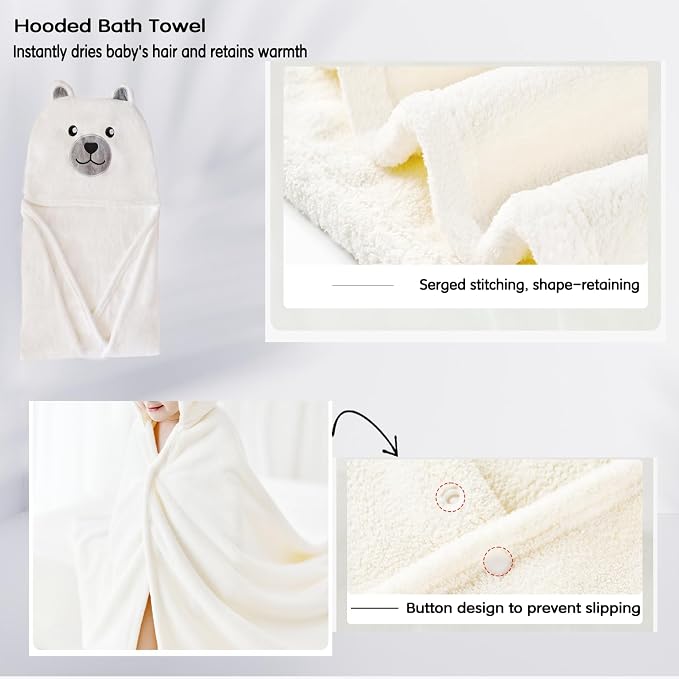 Toddler Baby Bath Towel with Hood 27.5"X55" Ultra Absorbent Soft Cozy Comfort Bathrobe Blanket, 0-6 Years Infant Shower Towel for Girls & Boys(Pearl)