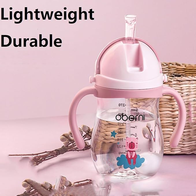 Oberni Leakproof Sippy Cups, Double Sealing No Spill Water Bottle with Weighted Straw and Non-Slip Handle for Toddler 1-3 Years, Tritan Baby Cups 12+ Months, 270ml/9oz (1Pack,Blue)
