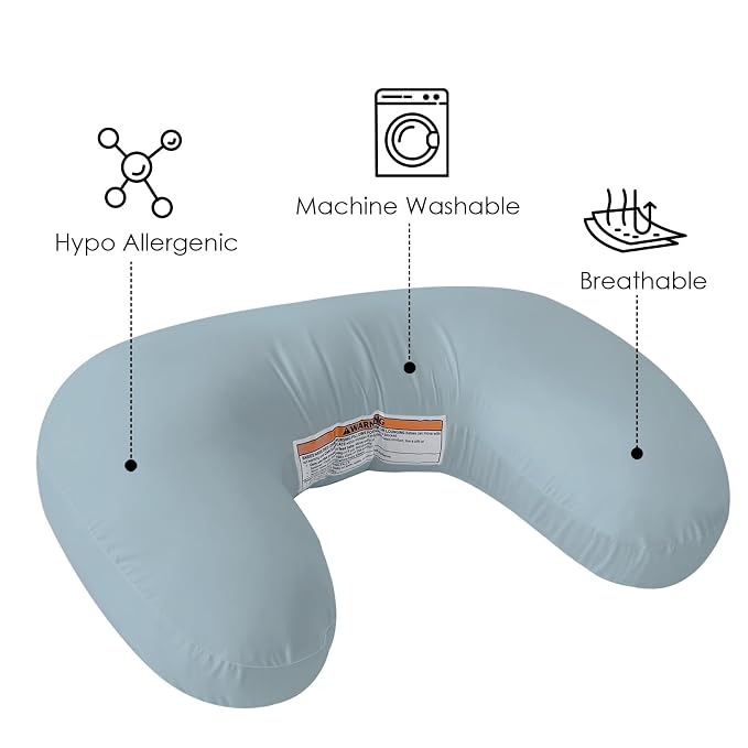 Plushii U-Shaped Nursing Pillow with Washable Cover,Blue | Ergonomic U-shaped breastfeeding support pillow for mom and baby, featuring a soft, breathable and washable cover