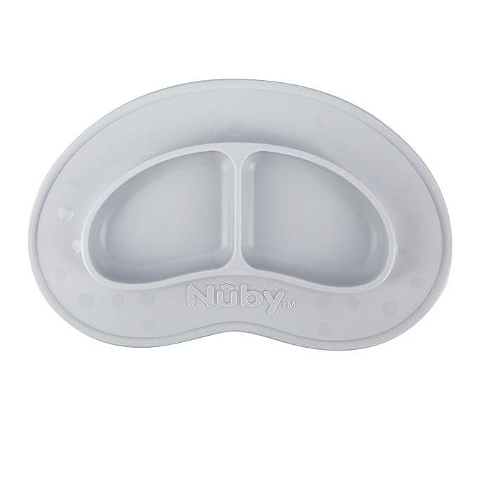 Nuby Sure Grip Miracle Mat 2-Section Plate - Toddler Suction Plate - 6+ Months - Gray