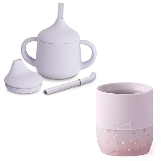 Moonkie Tiny Cups for Babies | Silicone Baby Open Cup + Infant Sippy Cup | Training Baby Cups Set for 4 Months and Up