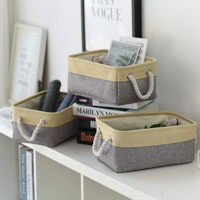 TheWarmHome Storage Baskets for Organizing - 11.8x7.8x5.2 inch Small 6 Pack Storage Bins for Shelve, Farbic Storage cubes Organizer for Baby Toys Nursery (Gold & Grey)