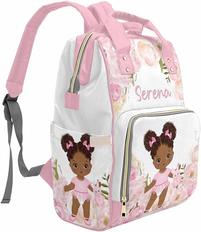 M YESCUSTOM Personalized Pink Diaper Bag with Name, Custom Floral Nursing Mommy Daypack for Travel with Large Capacity, Birthday Gift for Women/Mom
