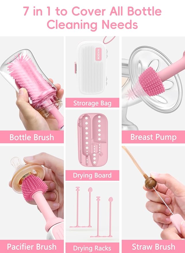 Electric Baby Bottle Brush Cleaner, Baby Travel Bottle Cleaner Kit- 2000mAh Rechargeable Silicone Brush, Drying Rack, Compact Storage Box, 360° Efficient Cleaning Bottle Brush for Home & On-The-Go