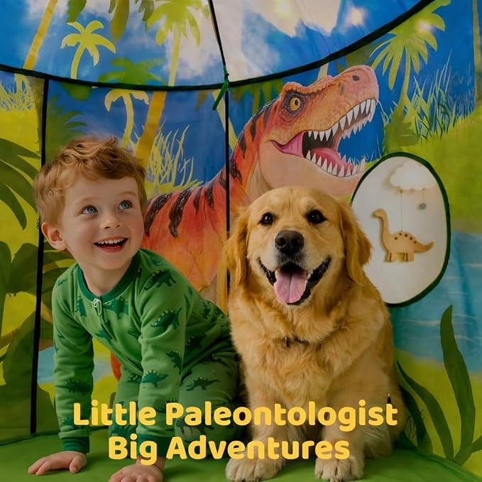 Jurassic Dinosaur Play Tent for Kids and Pets Easy-Assembly Dino Playhouse with Breathable Window, Indoor/Outdoor Imaginative Play Tent with Carry Bag, for Ages 3+ Boys, Dogs House Cat House