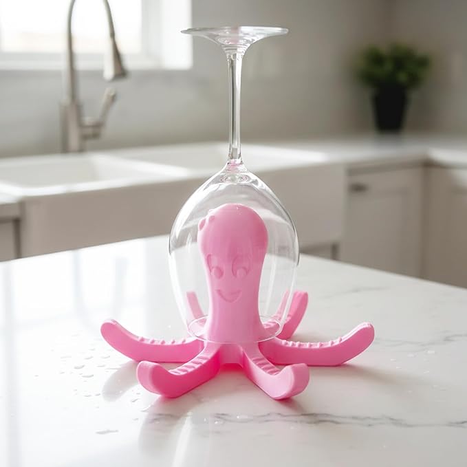 3D Octopus Bottle & Glass Dryer Stand, 4Pcs Printed Fun and Functional Dish Drainer for Cups, Bottles, Mugs, and More - Unique Kitchen Accessory, Non-Slip Design for Efficient Drying