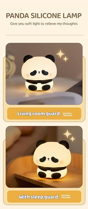 ATSUI Cute Panda Night Light, LED Squishy Novelty Animal Night Lamp, Food Grade Silicone, 3 Level Dimmable Rechargeable Nursery Nightlight for Breastfeeding Toddler Baby Kids, Cute Gifts for Kids