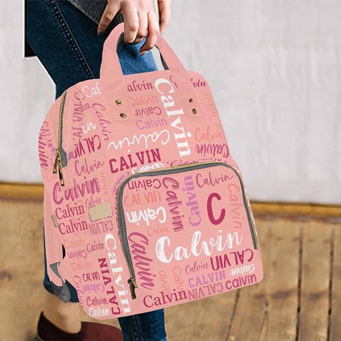 InterestPrint Personalized Mommy Nappy Bag with Name, Custom Pink Funny Font Diaper Bags Customized Nursing Bag Fashion Fashion Shoulder Bag Casual Daypack Bag for Travel Outside