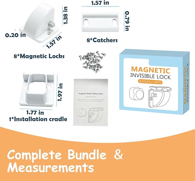 Magnetic Cabinet Locks for Baby Safety, No Drill Adhesive Child Proof Latches, No Tools Needed for Easy Installation, Secure and Multi-Purpose for Drawers and Cupboards(8 locks and 1 Key)