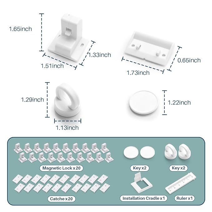 Inaya Complete 50pc Deluxe Baby Proofing Kit & Magnetic Cabinet Locks Baby Proofing (20 Locks & 2 Keys)