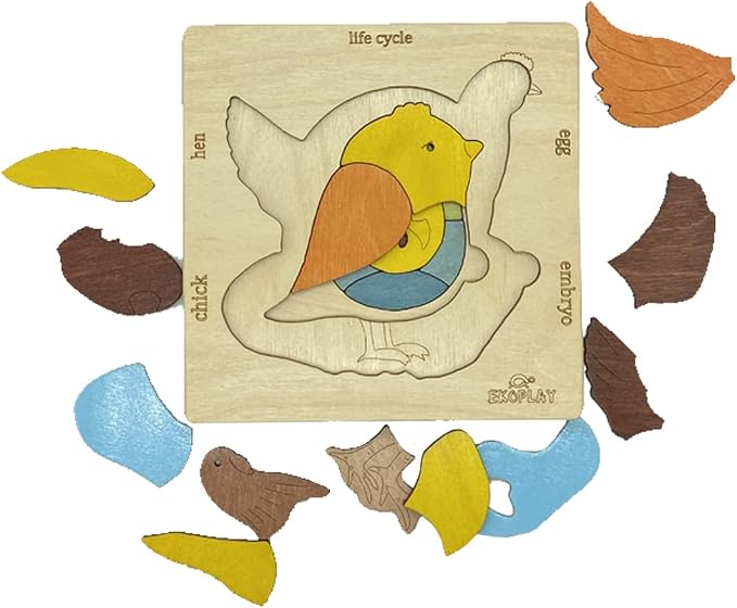 Life Cycle of A Chicken | 20 Piece Wooden Jigsaw Puzzle for Kids | for Preschool Kids, Learning Educational Toys Gifts for Boys & Girls 3+ Years