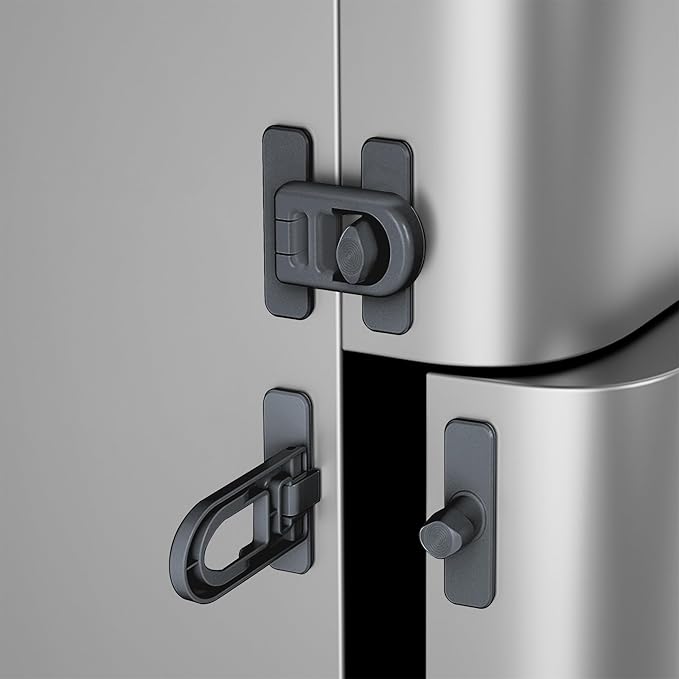 2 Pack Child Proof Refrigerator Lock with Sticky Adhesive Pads, kids Safety Locks for Doors, RV Refrigerator, Oven Lock Safety Baby Cabinet Locks, Grey