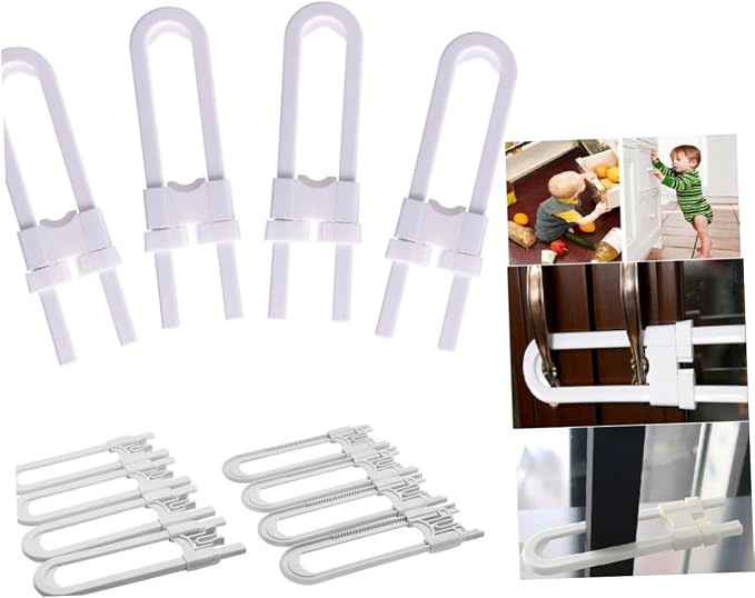 Kisangel U-Shaped Baby Safety Cabinet Lock 4 Pack Childproof Sliding Door Lock for Kitchen and Closet Sturdy and Easy to Install for Child Safety
