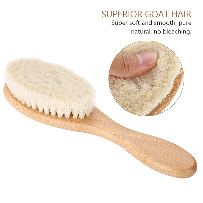 Soft Goat Hair Brush for Men or Women - Beard and Hair Cleaning Brush for Home Use, Styling or Detangling, Ideal for Curly Hair and Blow Drying
