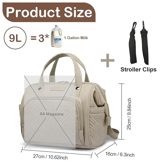 FHELAD Mini Diaper Bag Backpack, Lightweight Small Diaper Bag with Zipper & Shoulder Strap, Compact Diaper Tote for Short Trips, Stroller Organizer for Moms, Apricot