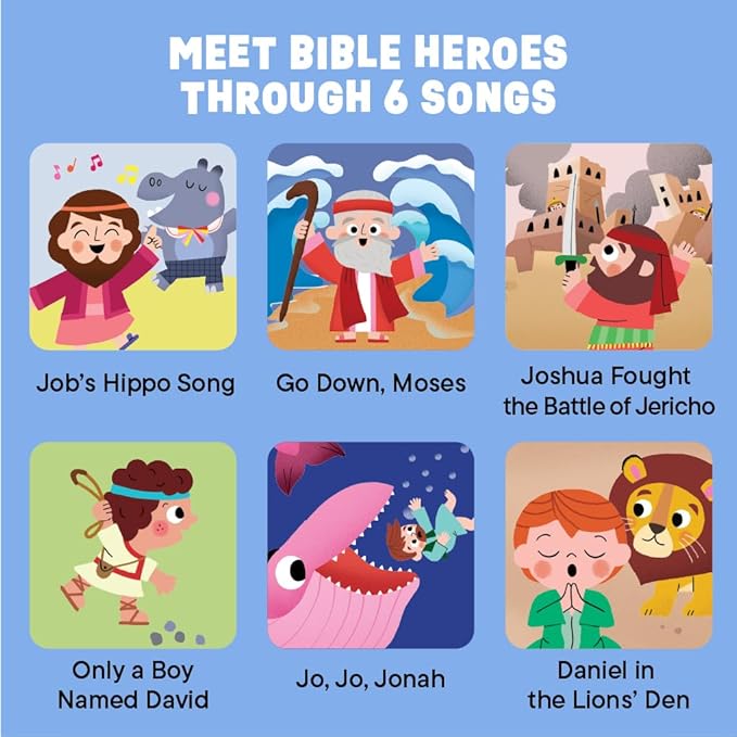 Bible Heroes Christian Sound Books for Kids - 6 Bible Songs for Toddlers ??Christian Gifts for Kids - Baby Bible for Baptism, Christening, Dedication Gifts, Sunday School, Preschool Homeschool
