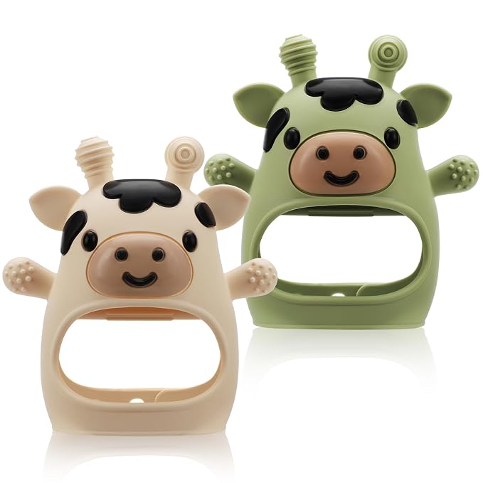 2 Pack Baby Teething Toys for 3-6 6-12 Months, Food Grade Silicone Infant Teether Mitten, Baby Essentials Teething Relief, Newborn Essentials Chew Toys for Sucking Needs