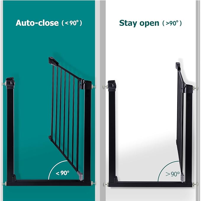 BABELIO Metal Baby Gate, 2.75 Inch Black Extension, Extra Wide Baby Gates for Stairs & Doorways, Pressure Mounted Walk Thru Child Gate with Door, NO Need Tools NO Drilling,28" Tall