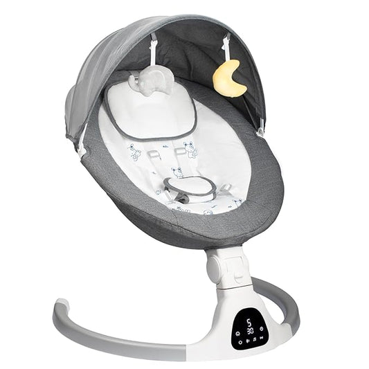 Electric Baby Swing for Infants, 5-Speed Adjustable Swing with Bluetooth Music, Timer, 5-Point Harness and Stable Base for Supervised Daytime Use (Gray)