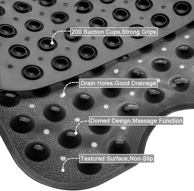 Linoows Bathtub and Shower Mats, Extra Long Non-Slip Bath Mat 39 x 16 Inch, Machine Washable Bath Tub Mat with Suction Cups & Drain Holes for Bathroom, Black