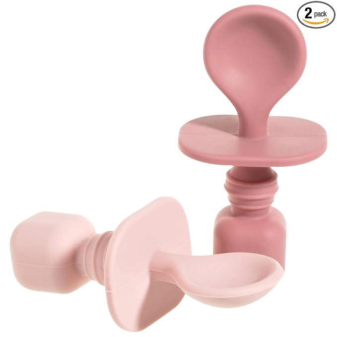 Silicone Baby Spoons for Baby Led Weaning 2-Pack, First Stage Baby Feeding Spoon Set Gum Friendly BPA Lead Phthalate and Plastic Free, Pink