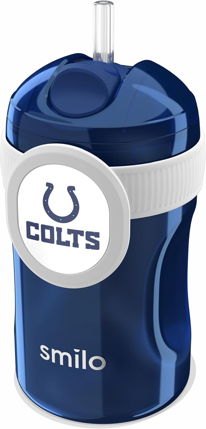 Smilo Straw Cup - Indianapolis Colts Officially Licensed NFL Sippy Cup - Baby and Toddler Cup with Weighted Silicone Straw and 8.5 oz Capacity - BPA-Free