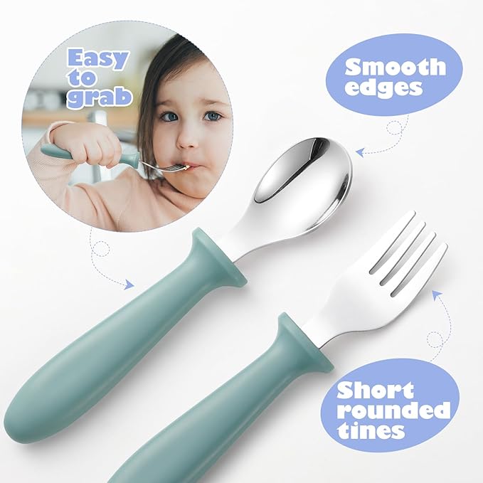 Pimoys 6 Pieces Toddler Utensils, Kids Silverware Set with Plastic Handle Stainless Steel Children Forks and Spoons, Dishwasher Safe