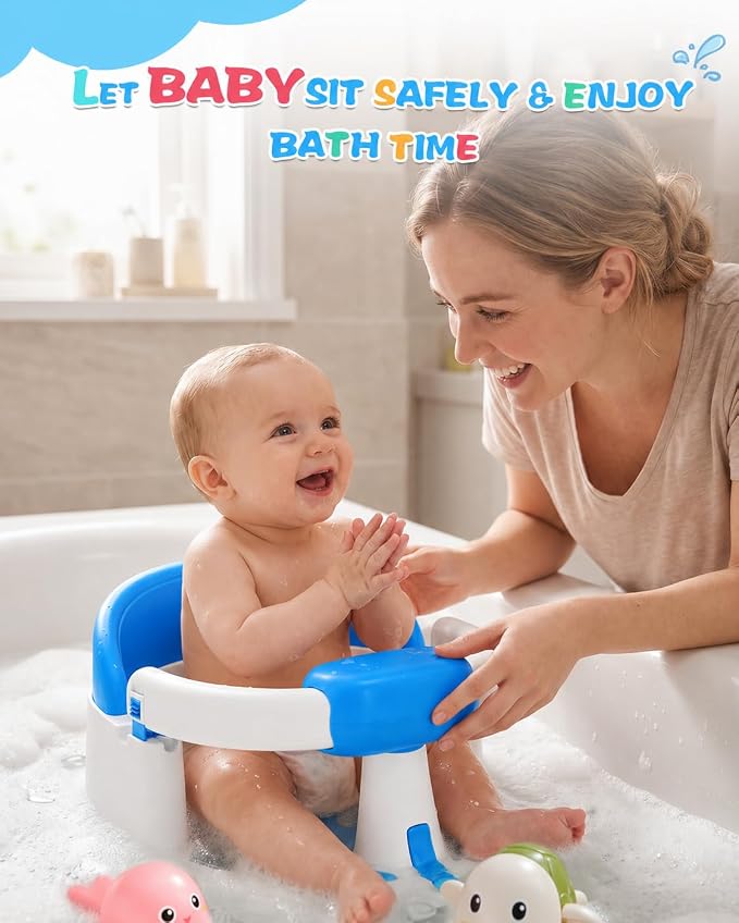 Baby Bath Seat for Babies 6 Months & up with Suction Cups, Non-Slip Infant Bath Chair, Ergonomic Baby Bathtub Seats for Babies Sitting Up, BPA-Free Toddler Bath Seat, Easy-Release Pull Tab, Blue
