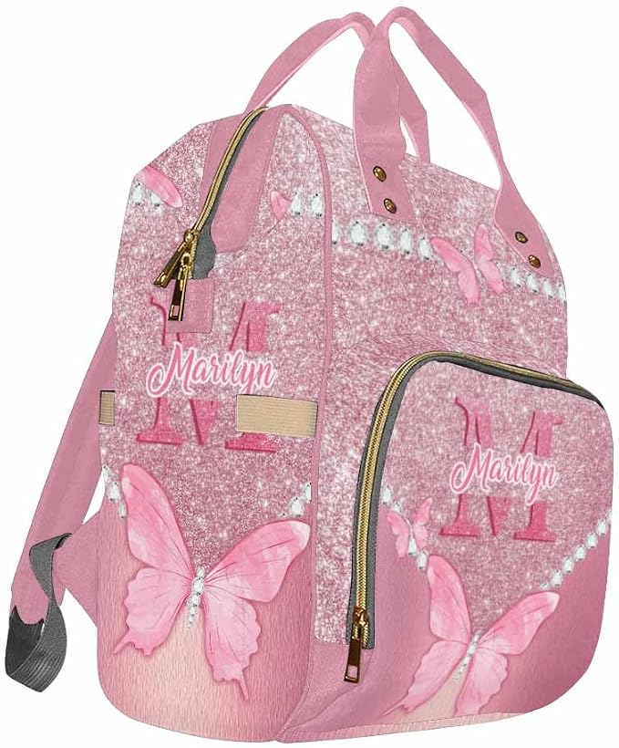 D-Story Customized Diaper Bag Customized Diaper Backpack Nappy Backpack Personalized Diaper Bags Multifunction Shoulders Bag Nursing Bags, Neon Butterfly