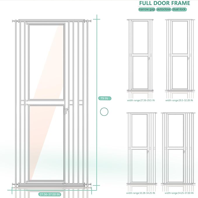 78.74" Extra Tall Cat Gate for Doorway, Wide Adjustable 28"-37" Pet Gate Included 4 Extension Kits,No Drilling Pressure Mounted Transparent Full Door Gate for Stairs, Studio, Kitchen (White)