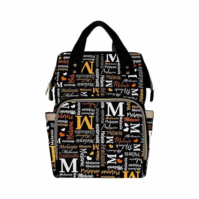 InterestPrint Personalized Monogram Mommy Bag Customized Black White Yellow Name Diaper Bag Custom Logo Text Nappy Bag for Mom Casual Travel Daypack Bags Shoulder Bag for Best Friend Sister