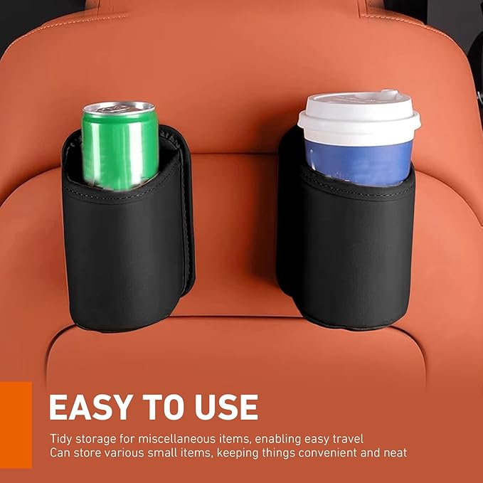 Leather Car Cup Holder Organizer, Large Multifunctional Storage Mount for Cup & Phone & Umbrella, Waterproof Cleanable Leather Drink Holder, Seat Back Insert Organizer for Cars Trucks (Black)