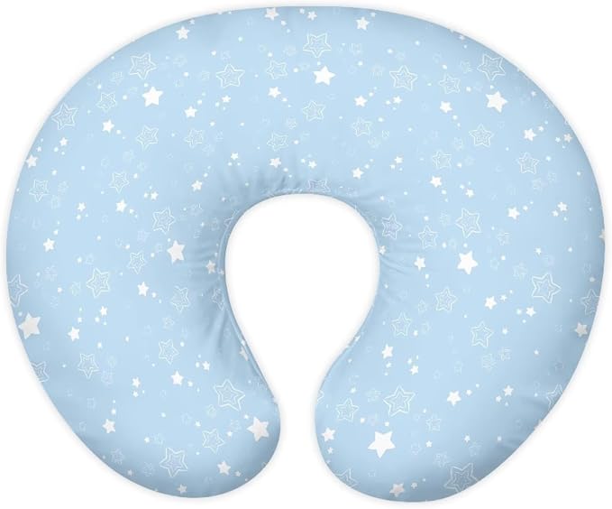 Newborn Pillow Cover for Nursing Replacement Pillow Covers for Boppy Crescent-Shaped Breastfeeding Pillow Soft & Replace Newborn Lounger Cover - Blue Stars