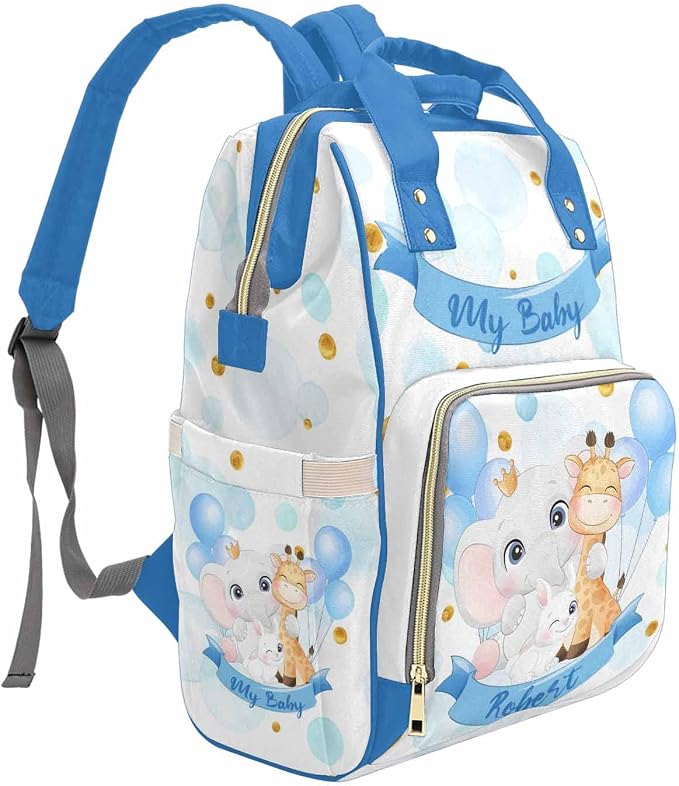 M YESCUSTOM Custom Diaper Bag Backpack with Name Personalized Cute Animals Bag Customized Mommy Bag for Mom Dad Blue