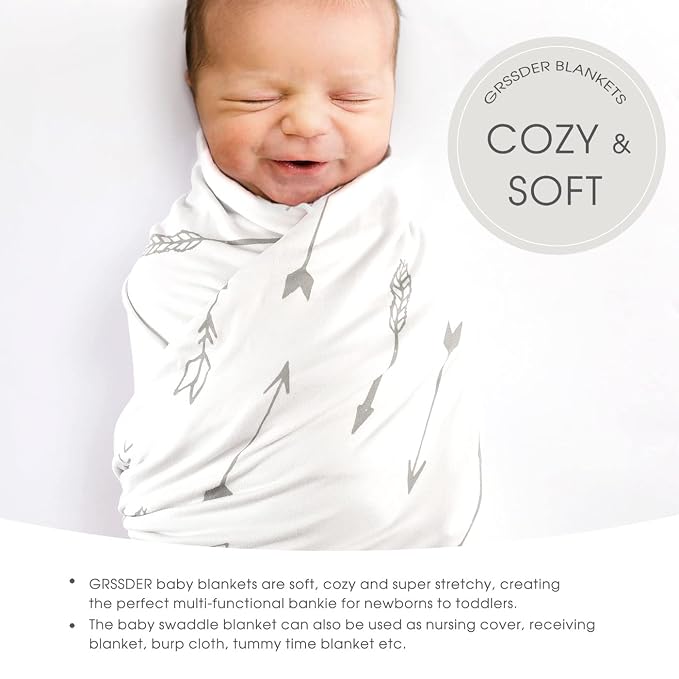 GRSSDER Baby Blankets Super Soft Jersey Knit Swaddle Blanket for Baby Girls and Boys, Double Layer Receiving Blankets 34 x 44 Inches Extra Large for Baby Swaddling, Simple Arrow