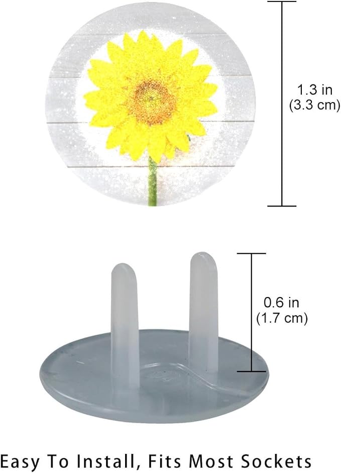 Outlet Covers Baby Proofing, Daisy Flowers on White Wooden Pattern 12 Packs Socket Covers for Electrical Outlets, Safety Wall Plug Receptacle for Home, Office, Kids Room, Bedroom