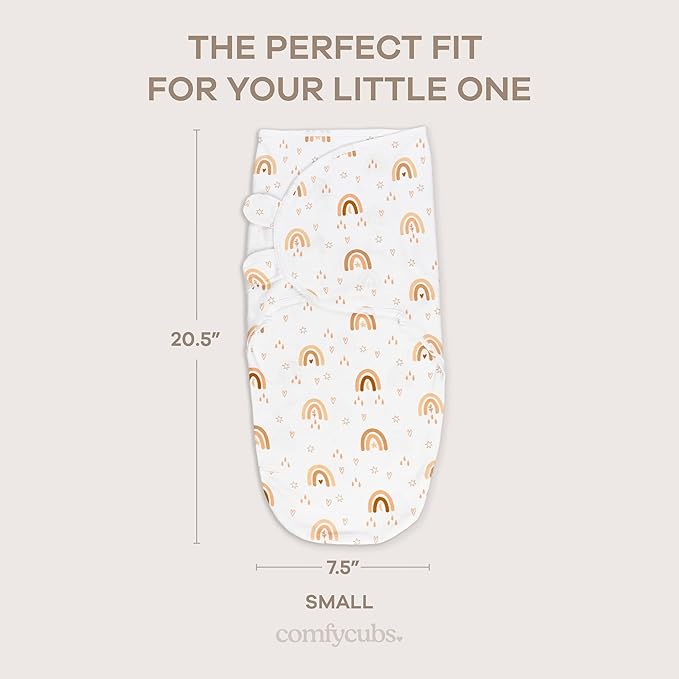 Comfy Cubs Easy Swaddle Blanket, 3 Pack - 100% Cotton Newborn Wrap, Small for 0-3 Months Infants, Breathable and Durable Sleep Sack for Babies - Rainbow Bohemian