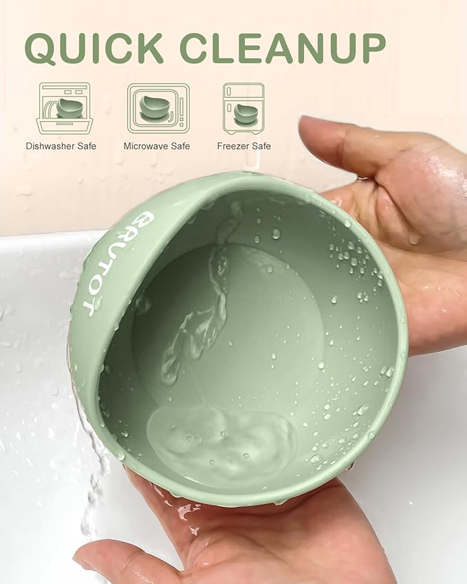 Silicone Suction Bowls for Baby Toddler - BPA Free Silicone Bowl and Spoon Set for Baby Led Weaning & Self Feeding - Toddler Sticky Dishes, Microwave & Dishwasher Safe