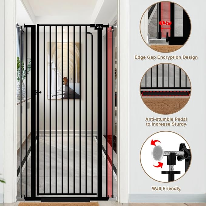 57" Extra Tall Pet Gate for Cats Dogs-29.5"-38.5" Extra Wide Cat Gate for Doorways and Stairs-1.37" Ultra Narrow Spacing Pressure Mounted Dog Gate with One-Handed Operation(29.5"-38.5")