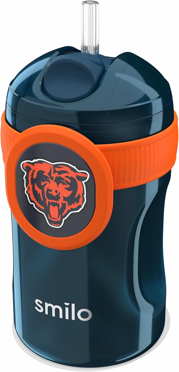 Smilo Straw Cup - Chicago Bears Officially Licensed NFL Sippy Cup - Baby and Toddler Cup with Weighted Silicone Straw and 8.5 oz Capacity - BPA-Free