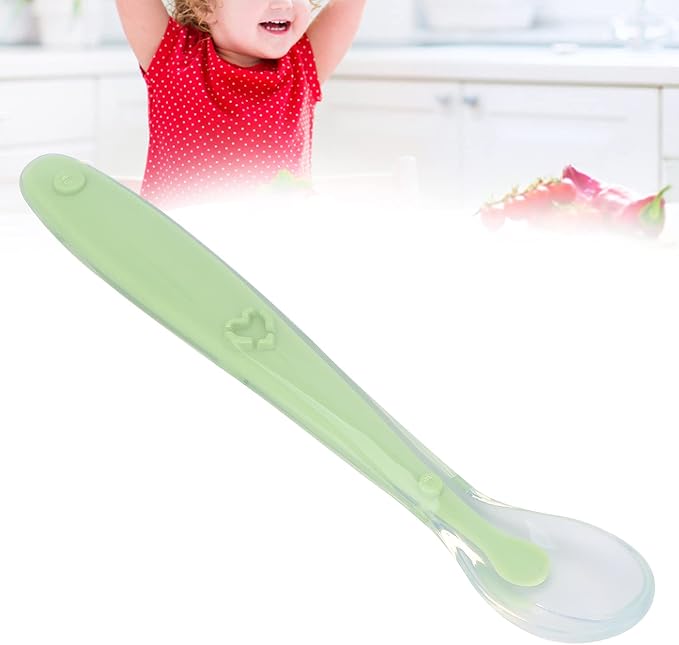 Baby Feeding Spoon, Baby Spoon High Elastic Silicone Full Wrap Design Food Grade Silicone for Baby(Green)