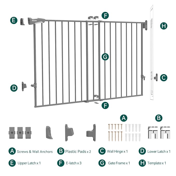 Babelio 31.5-55" No Bottom Bar Baby Gate Extra Wide, 2-in-1 Auto Close Dog Gate for The House, Stairs and Doorways, with Large Walk Thru Door, Grey
