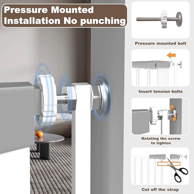 Cat Gate Extra Tall 51.18" - Adjustable Pet Gate for Doorways & Stairs 29.5" to 48.4" Wide, Pressure Mounted Cat Proof Dog Gate with Auto Close, Child Proof Safety Gate Metal, White