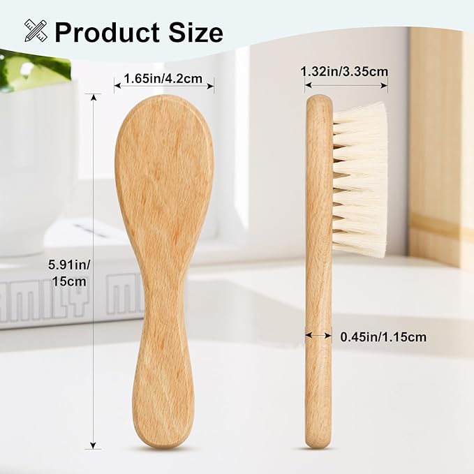 Baby Hair Brush with Wooden Handle and Comb Set for Newborns & Toddlers | Natural Soft Goat Bristles l Wood Comb l Blue Cradle Cap Brush| Ideal for Cradle Cap (3 Piece)